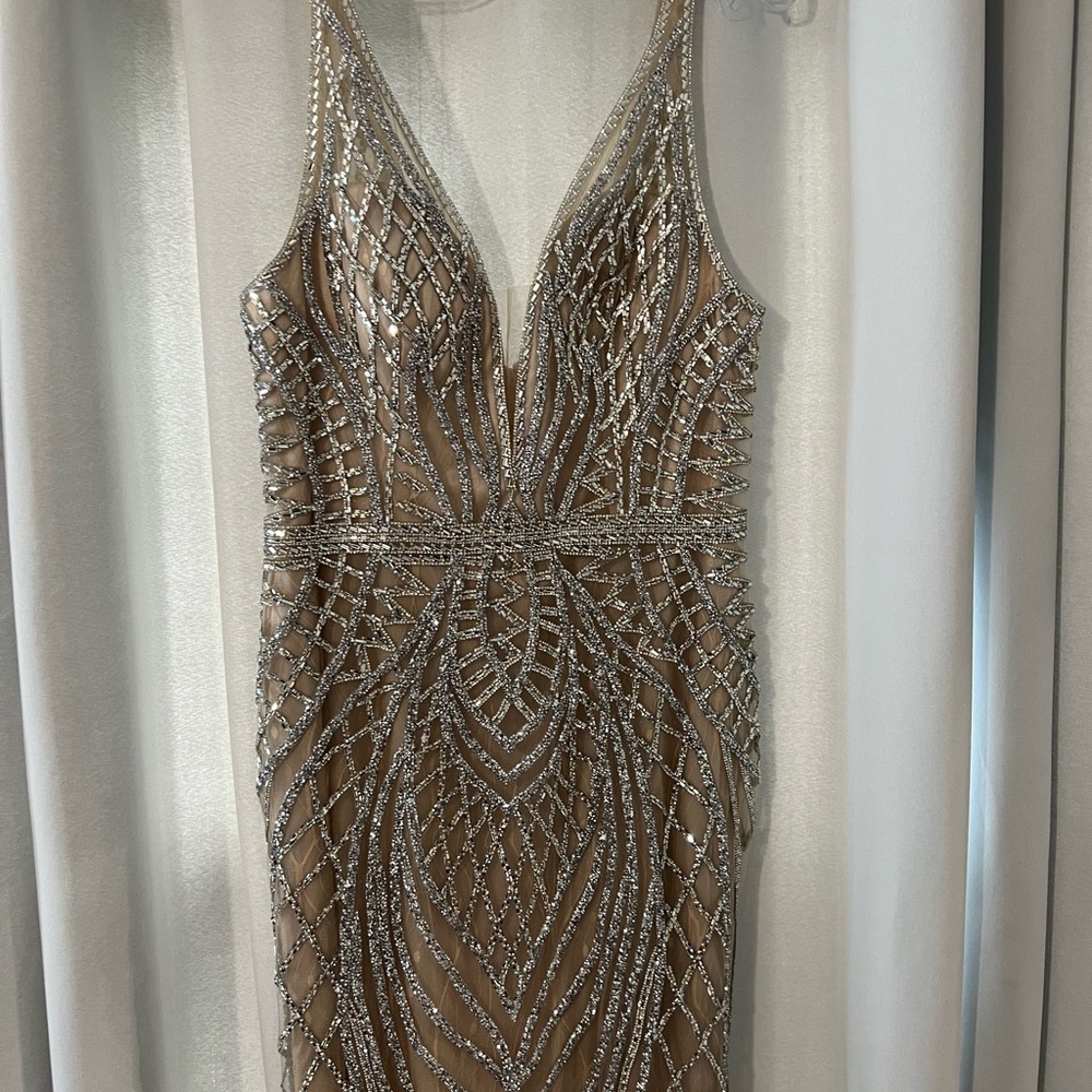 Elegant Silver Evening Gown